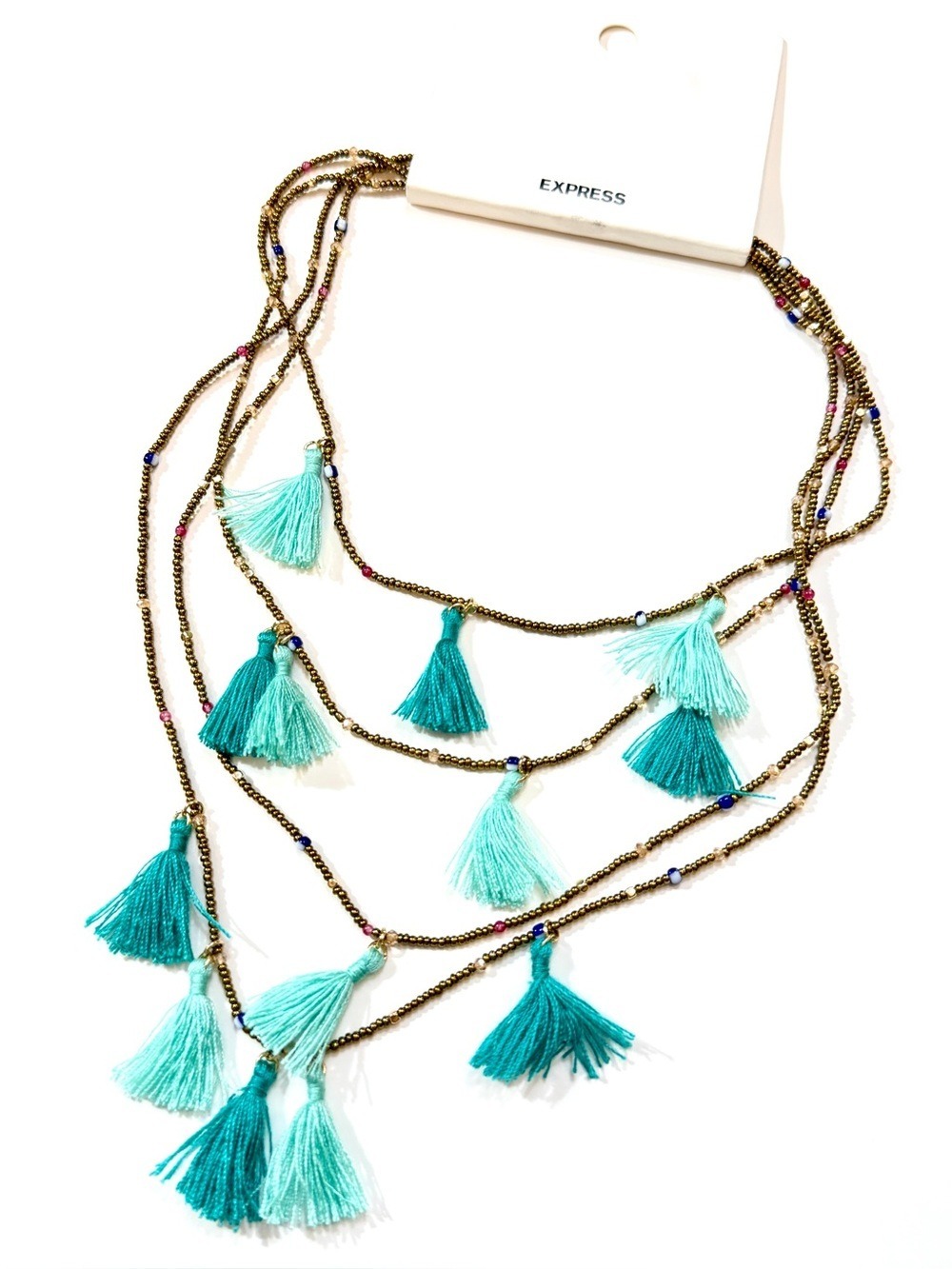 Express Turquoise Tassel Statement Necklace 18 Inch